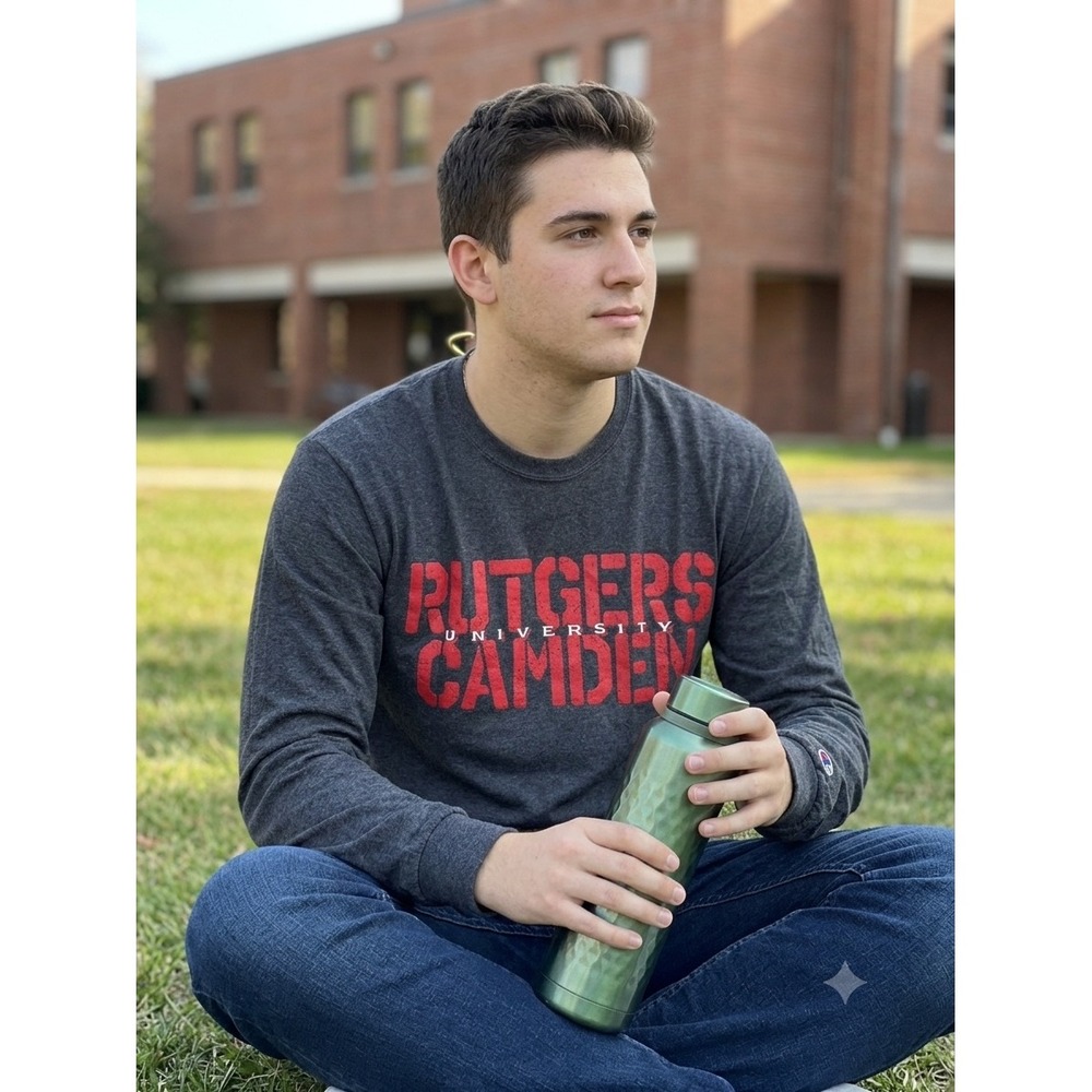 Champion Rutgers University Camden Long Sleeve Shirt Mens Small Gray Graphic Tee